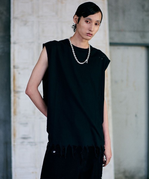 HARE（ハレ）の「【UNDERGROUND MODE】ダメージノースリーブカットソー(HARE)（Tシャツ/カットソー・メンズ・ブラック/チャコールグレー/パープル・FREE）」の12枚目の写真