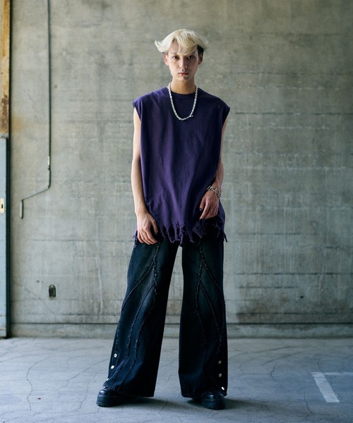 HARE（ハレ）の「【UNDERGROUND MODE】ダメージノースリーブカットソー(HARE)（Tシャツ/カットソー・メンズ・ブラック/チャコールグレー/パープル・FREE）」の15枚目の写真