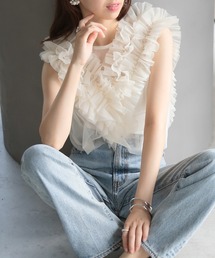 ビュルデサボン　Lace×tulle フリルベスト　レース　チュール LASUD｜Vネックチュールフリルベスト | Rakuten Fashion(楽天