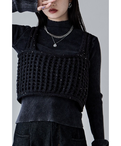 スパングルニットメッシュビスチェ（タンクトップ）｜etoll.（エトル