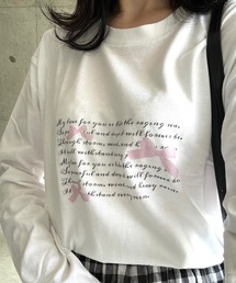 pinkリボン英字ロングTシャツ