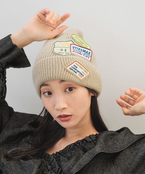 ■ GANNI ロゴワッペン ビーニー ニットキャップ ■ □ GANNI ロゴワッペン ビーニー ニット帽 □ GANNI ガニー ニット帽