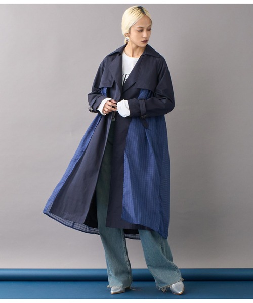 Settimissimo（セッティミッシモ）の「シアーチェックレイヤードトレンチコート（トレンチコート・レディース・キャメル/ネイビー・FREE）」の6枚目の写真