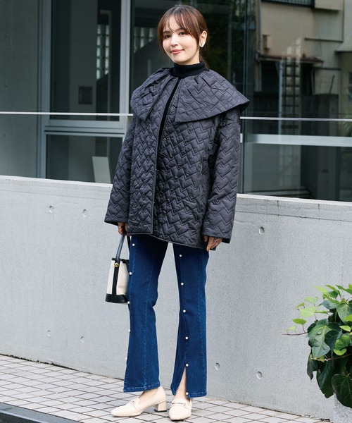 INCEDE（インシード）の「大襟キルトショートコート（その他アウター・レディース・オフホワイト/ブラック・M/L/LL）」の8枚目の写真