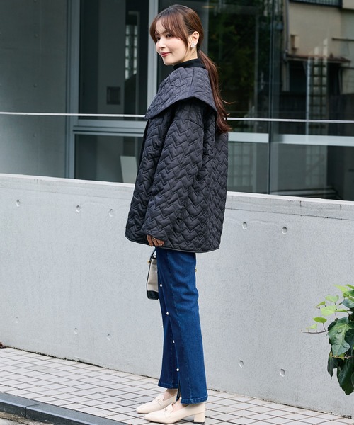 INCEDE（インシード）の「大襟キルトショートコート（その他アウター・レディース・オフホワイト/ブラック・M/L/LL）」の9枚目の写真