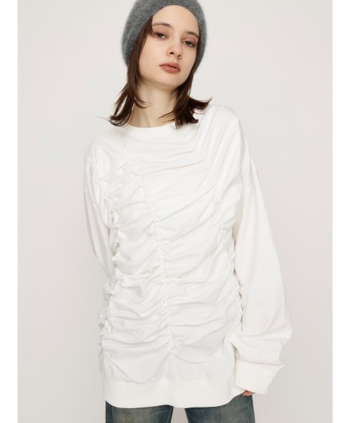 SLY（スライ）の「SHIRRING OVER SW TOPS シャーリング オーバー スウェット トップス トレーナー（スウェット・レディース・ライム/ブラック/ホワイト・FREE）」の2枚目の写真