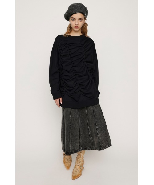 SLY（スライ）の「SHIRRING OVER SW TOPS シャーリング オーバー スウェット トップス トレーナー（スウェット・レディース・ライム/ブラック/ホワイト・FREE）」の6枚目の写真