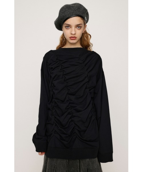 SLY（スライ）の「SHIRRING OVER SW TOPS シャーリング オーバー スウェット トップス トレーナー（スウェット・レディース・ライム/ブラック/ホワイト・FREE）」の8枚目の写真