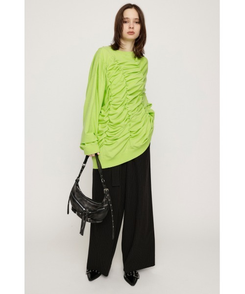 SLY（スライ）の「SHIRRING OVER SW TOPS シャーリング オーバー スウェット トップス トレーナー（スウェット・レディース・ライム/ブラック/ホワイト・FREE）」の11枚目の写真