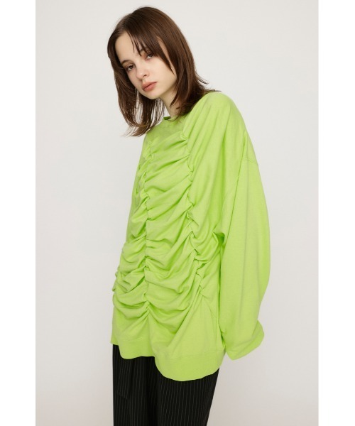 SLY（スライ）の「SHIRRING OVER SW TOPS シャーリング オーバー スウェット トップス トレーナー（スウェット・レディース・ライム/ブラック/ホワイト・FREE）」の12枚目の写真