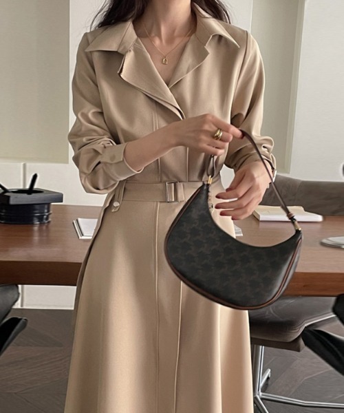 eclat エクラ　ベージュブラウン　光沢　シャツ　ワンピース　ロング レディースのシャツワンピース | エクラ公式通販「eclat premium