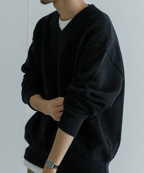 crepuscule（クレプスキュール）の「crepuscule　Moss Stitch V Pullover（ニット/セーター・メンズ・ブラック/ホワイト系その他/ダークグレー・2/1）」の5枚目の写真