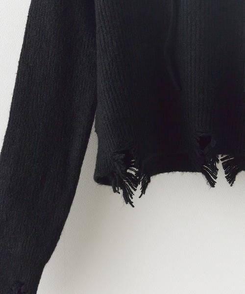ROOPTOKYO（ループトウキョウ）の「ダメージハーフジップパーカーニット（パーカー・レディース・グレー/ブラック/アイボリー・FREE）」の10枚目の写真