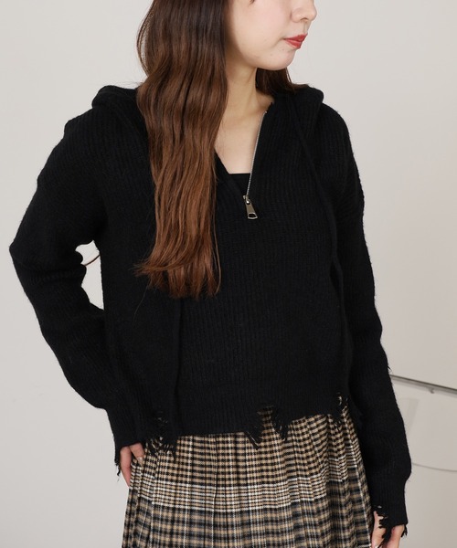 ROOPTOKYO（ループトウキョウ）の「ダメージハーフジップパーカーニット（パーカー・レディース・グレー/ブラック/アイボリー・FREE）」の20枚目の写真