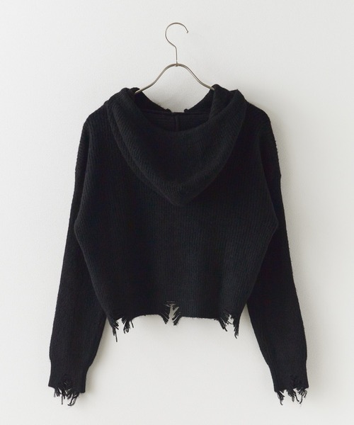 ROOPTOKYO（ループトウキョウ）の「ダメージハーフジップパーカーニット（パーカー・レディース・グレー/ブラック/アイボリー・FREE）」の19枚目の写真