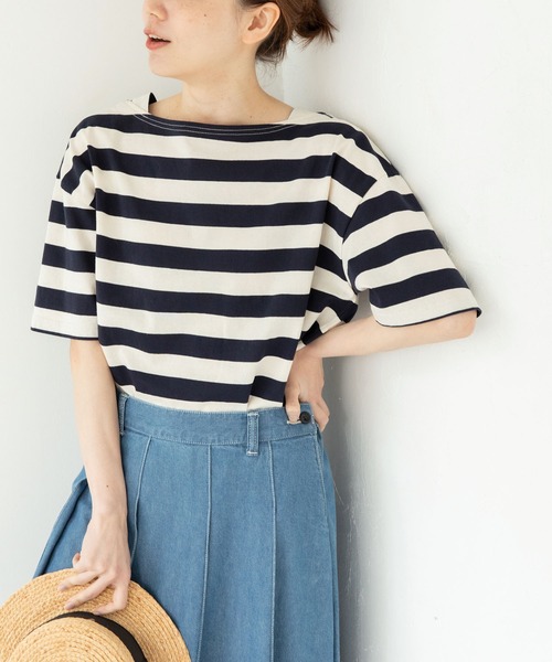 パーリッシィ　カヴェール天竺 ボートネックボーダーTシャツ セール】カヴェール天竺 ボートネックボーダーTシャツ（Tシャツ