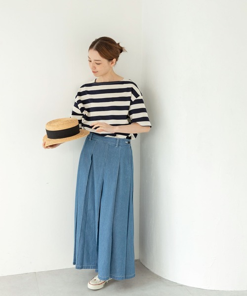 PAR ICI（パーリッシィ）の「カヴェール天竺 ボートネックボーダーTシャツ（Tシャツ/カットソー・レディース・ネイビー/グリーン・FREE）」の17枚目の写真