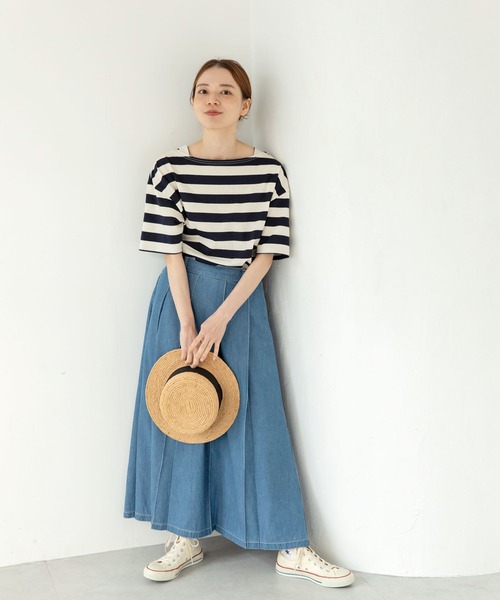 PAR ICI（パーリッシィ）の「カヴェール天竺 ボートネックボーダーTシャツ（Tシャツ/カットソー・レディース・ネイビー/グリーン・FREE）」の9枚目の写真