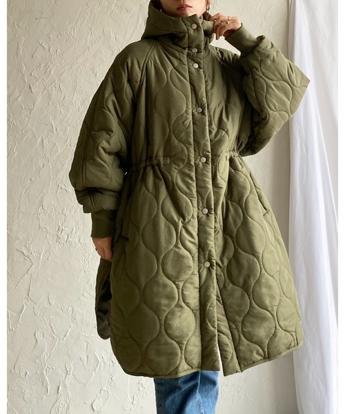 セール】フード付きミドル丈中綿スタンドカラーモンスターキルティング