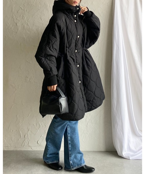 セール】フード付きミドル丈中綿スタンドカラーモンスターキルティング