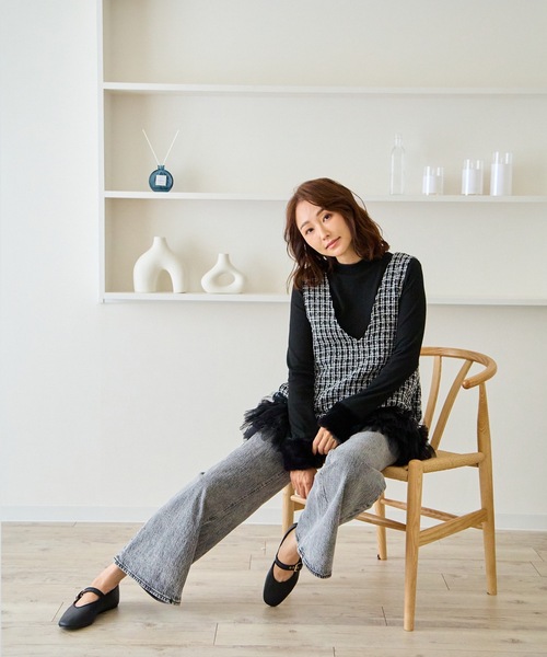 M y u（ミュー）の「裾チュールフリル　ジャンパースカート（ワンピース・レディース・ホワイト/ブラック・ML/SM）」の13枚目の写真