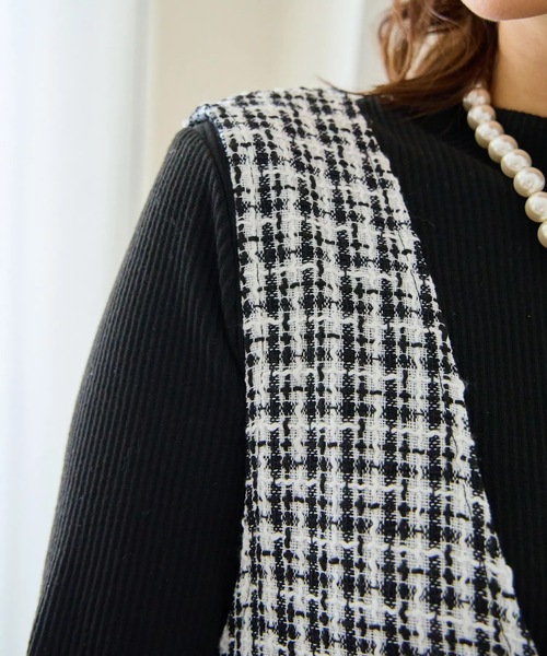 M y u（ミュー）の「裾チュールフリル　ジャンパースカート（ワンピース・レディース・ホワイト/ブラック・ML/SM）」の14枚目の写真