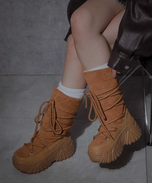 WEGO（ウィゴー）の「WEGO/レースアップパテッドブーツ（ブーツ・レディース・シルバー/ブラック/キャメル・LARGE/MEDIUM）」の2枚目の写真