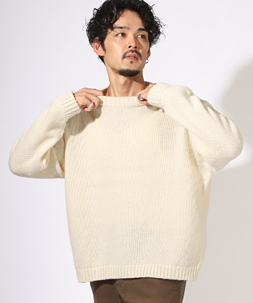 LUXSTYLE(ラグスタイル)の「無地クルーネックニット(ニット/セーター・メンズ・アイボリー/ブラック/ブルー・M/L)」の18枚目の写真