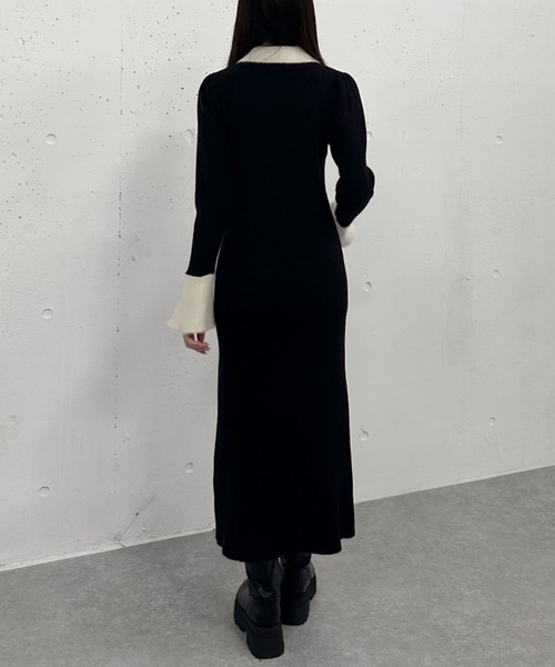 【セール】刺繍カラークラシカルリブニットワンピース（ワンピース）｜archives（アルシーヴ）