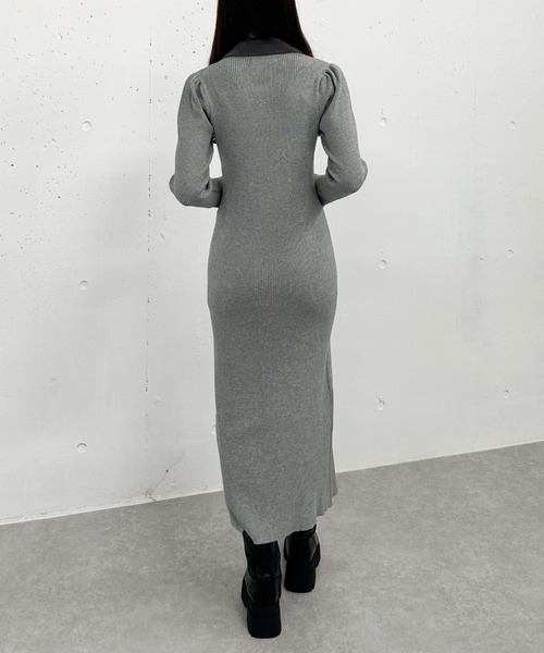 【セール】刺繍カラークラシカルリブニットワンピース（ワンピース）｜archives（アルシーヴ）