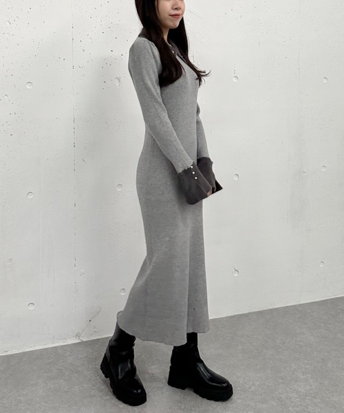 【セール】刺繍カラークラシカルリブニットワンピース（ワンピース）｜archives（アルシーヴ）