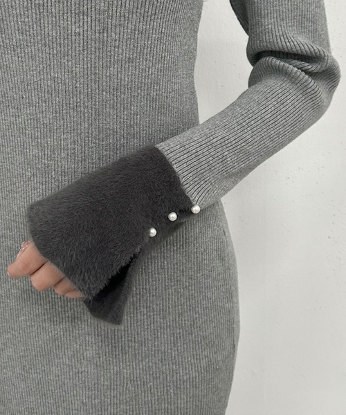 【セール】刺繍カラークラシカルリブニットワンピース（ワンピース）｜archives（アルシーヴ）