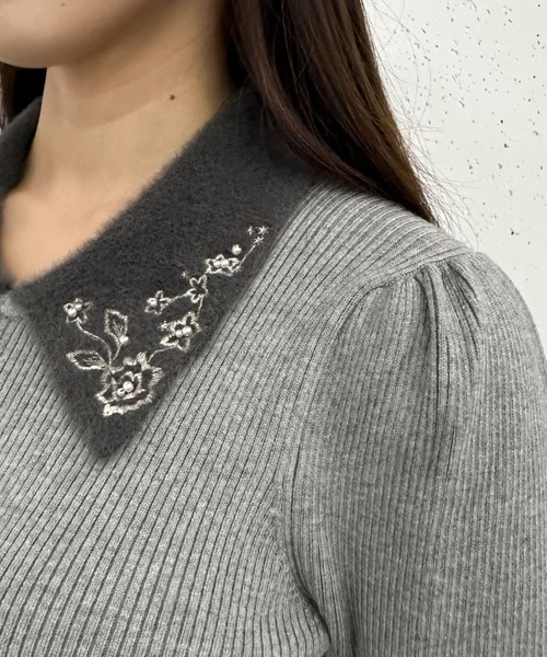 【セール】刺繍カラークラシカルリブニットワンピース（ワンピース）｜archives（アルシーヴ）