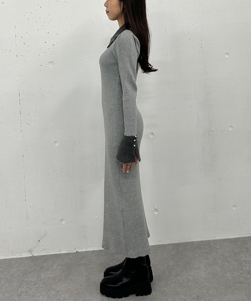 【セール】刺繍カラークラシカルリブニットワンピース（ワンピース）｜archives（アルシーヴ）