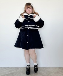 【大きいサイズ】ハートバックルベルトセーラーファーコート