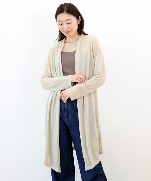 Aletta vita(アレッタビータ)の「袖ループストレッチメッシュロングカーディガン(カーディガン/ボレロ・レディース・グレー系その他/杢グレー/ネイビー/ベージュ/ブラック・FREE)」の4枚目の写真