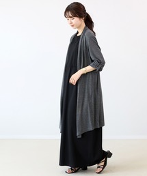 袖ループストレッチメッシュロングカーディガン