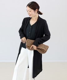 袖ループストレッチメッシュロングカーディガン