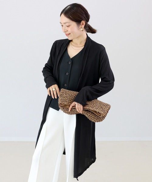 Aletta vita(アレッタビータ)の「袖ループストレッチメッシュロングカーディガン(カーディガン/ボレロ・レディース・グレー系その他/杢グレー/ネイビー/ベージュ/ブラック・FREE)」の1枚目の写真