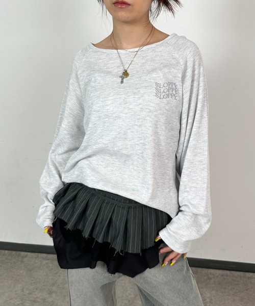 WHO'S WHO gallery（フーズフーギャラリー）の「【WEB限定】【SLOPPY/スロッピー】ワッフルトップス（Tシャツ/カットソー・レディース・ライトグレー/サックスブルー/チャコールグレー/グレー/オフホワイト・FREE）」の3枚目の写真