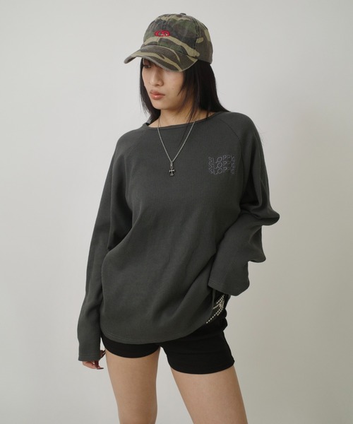 WHO'S WHO gallery（フーズフーギャラリー）の「【WEB限定】【SLOPPY/スロッピー】ワッフルトップス（Tシャツ/カットソー・レディース・ライトグレー/サックスブルー/チャコールグレー/グレー/オフホワイト・FREE）」の7枚目の写真