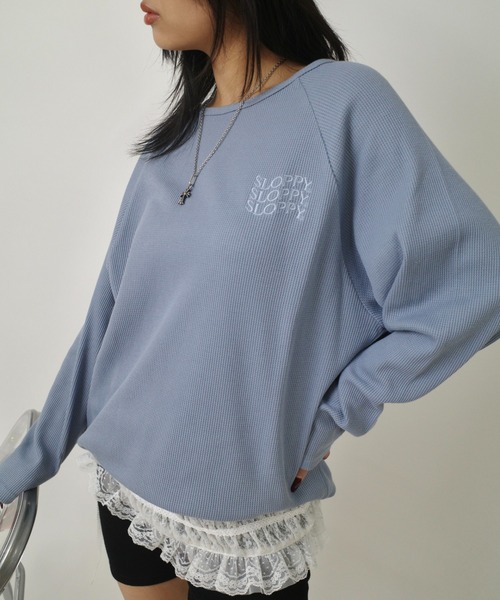 WHO'S WHO gallery（フーズフーギャラリー）の「【WEB限定】【SLOPPY/スロッピー】ワッフルトップス（Tシャツ/カットソー・レディース・ライトグレー/サックスブルー/チャコールグレー/グレー/オフホワイト・FREE）」の16枚目の写真