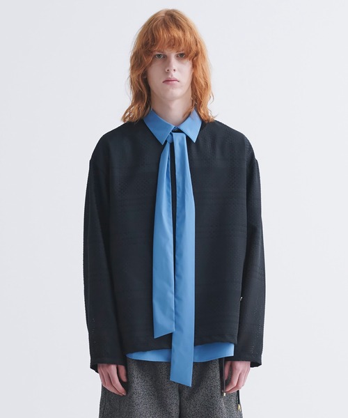 セール】Sheer Tile Check Drawstring Long Sleeve Pullover