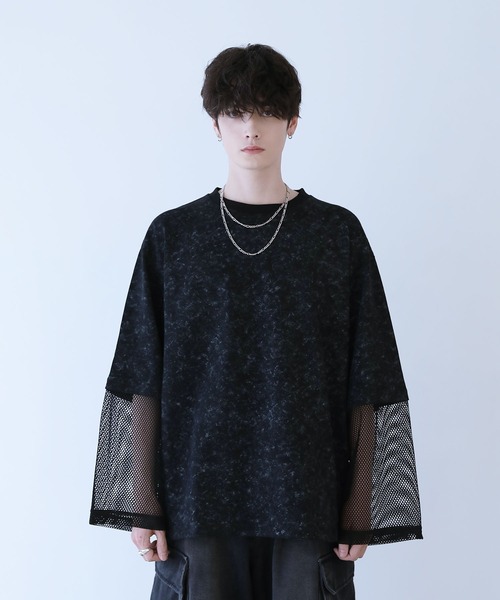 LILL（リル）の「ヴィンテージライクメッシュフェイクレイヤードカットソー（Tシャツ/カットソー・メンズ・ブラック・M/S/XL/L）」の6枚目の写真