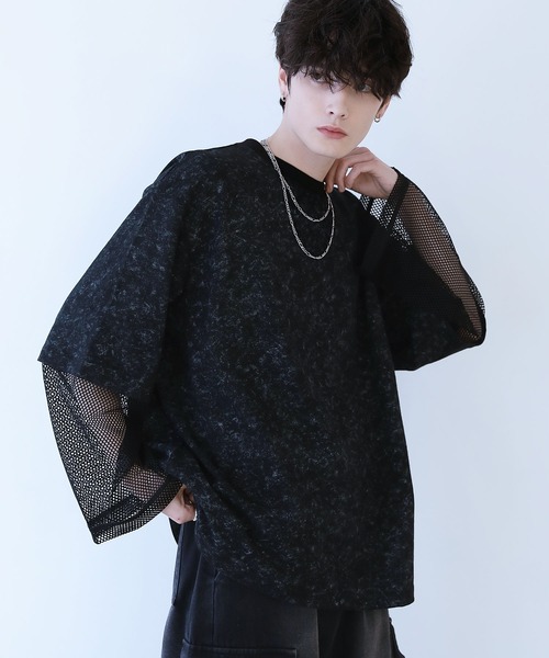 LILL（リル）の「ヴィンテージライクメッシュフェイクレイヤードカットソー（Tシャツ/カットソー・メンズ・ブラック・M/S/XL/L）」の14枚目の写真