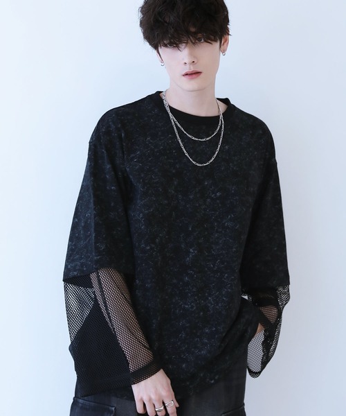 LILL（リル）の「ヴィンテージライクメッシュフェイクレイヤードカットソー（Tシャツ/カットソー・メンズ・ブラック・M/S/XL/L）」の15枚目の写真