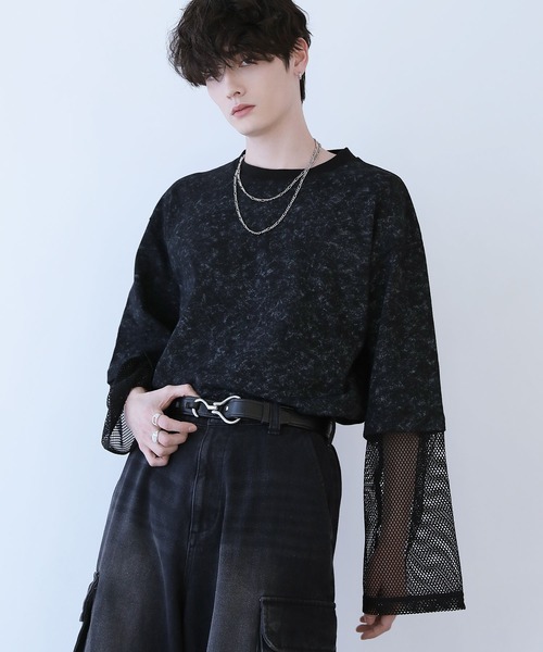 LILL（リル）の「ヴィンテージライクメッシュフェイクレイヤードカットソー（Tシャツ/カットソー・メンズ・ブラック・M/S/XL/L）」の18枚目の写真