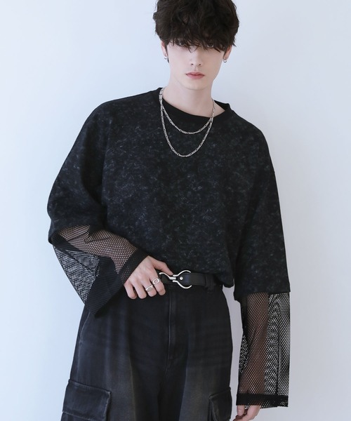 LILL（リル）の「ヴィンテージライクメッシュフェイクレイヤードカットソー（Tシャツ/カットソー・メンズ・ブラック・M/S/XL/L）」の21枚目の写真