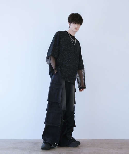 LILL（リル）の「ヴィンテージライクメッシュフェイクレイヤードカットソー（Tシャツ/カットソー・メンズ・ブラック・M/S/XL/L）」の2枚目の写真