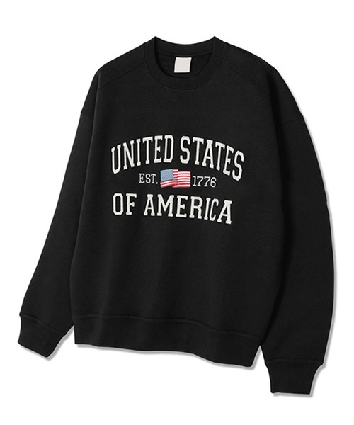 Revo.（レボ）の「【KOREAN SELECT】UNITED STATES 星条旗 ロゴプリント 裏起毛 ビッグシルエット スウェット プルオーバー（スウェット・メンズ・ブラック/アッシュグレー/グレー/ネイビー・FREE）」の2枚目の写真